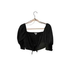 Love Letter Collection Boho Black Front Tie Cropped Blouse Stretchy L Cottage
